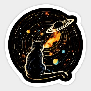 Cat Staring at Planet Saturn, Cat Dad, Cat Lover Sticker